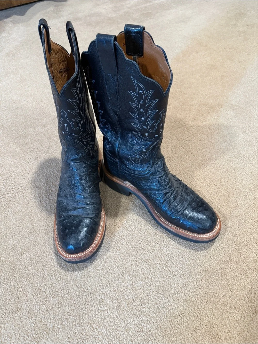 Lucchese Women’s Full Quill Ostrich Black Cowboy Boots